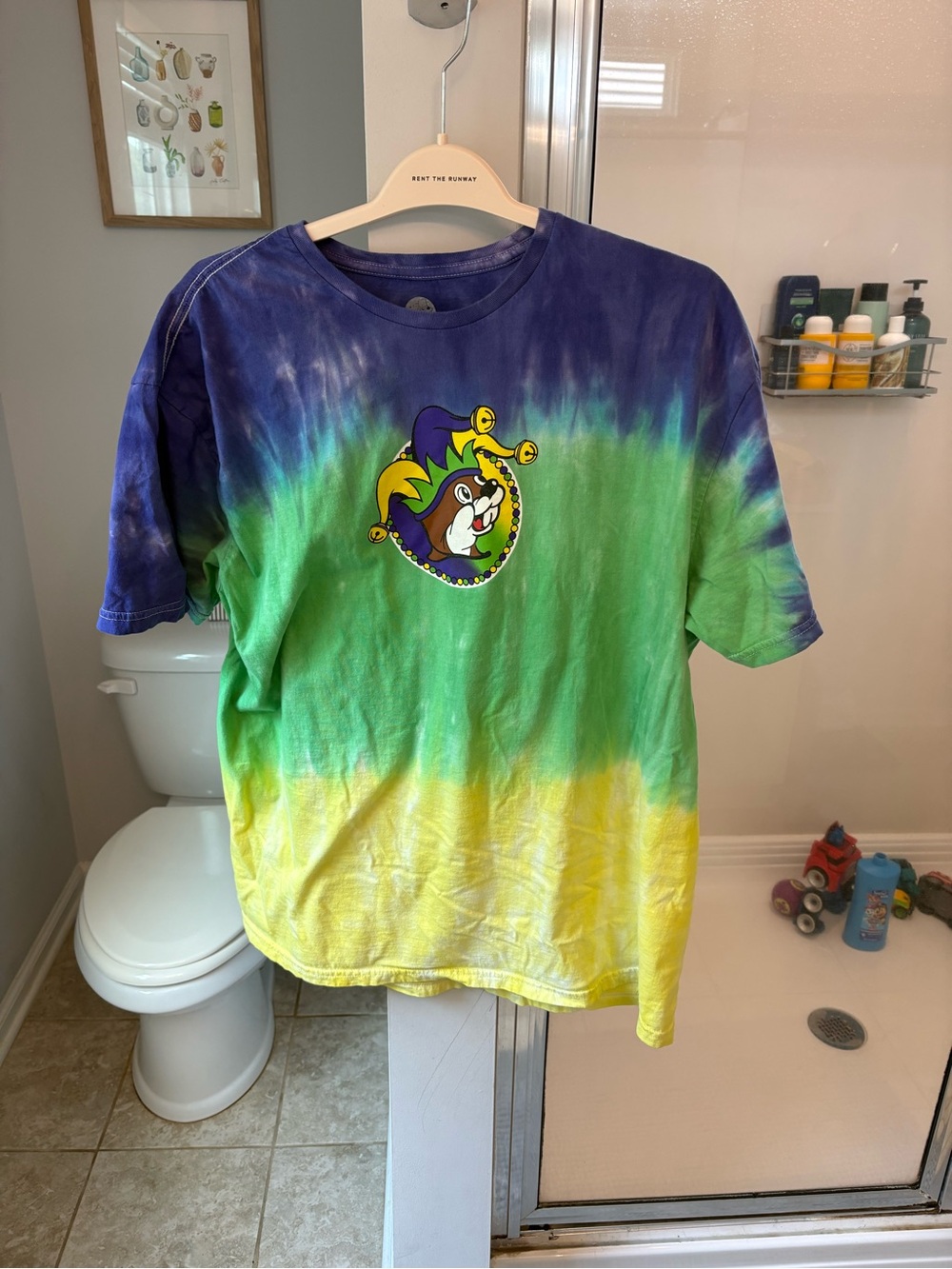 Buc-ee’s Mardi Gras Tie Dye Graphic T-Shirt 2XL Peace Love & Mardi Gras